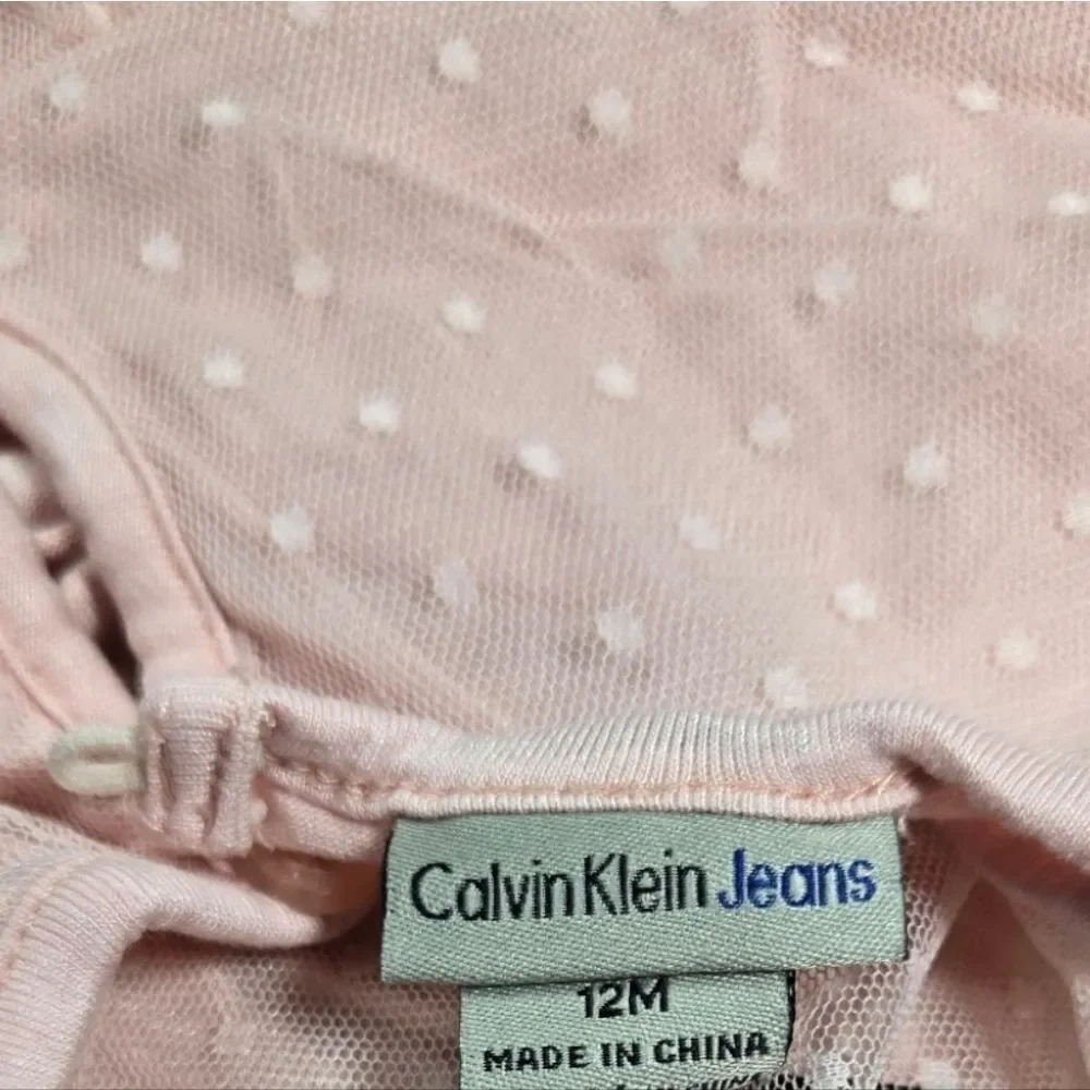 Calvin Klein Baby Girl Pink Swiss Dot Mesh Top Floral Leggings 2pc Matching Set